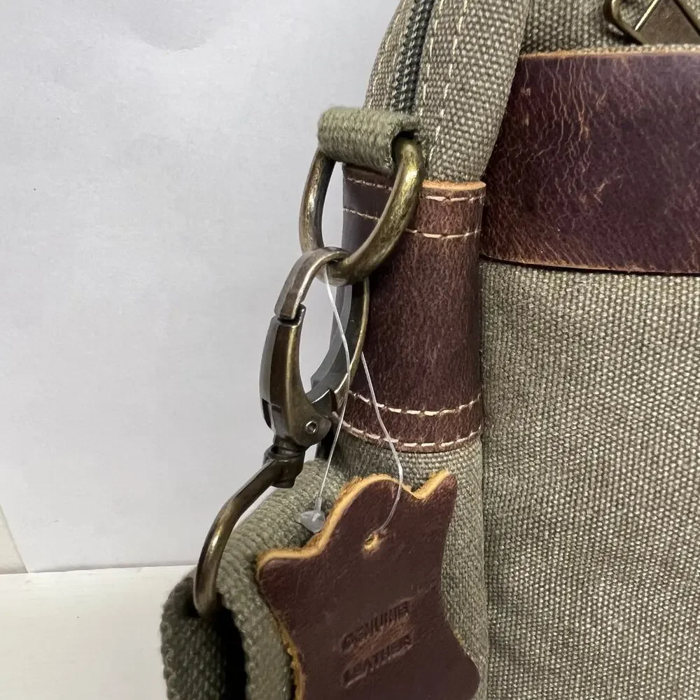 Florsheim Vintage Style Messenger Bag Briefcase Canvas and Leather